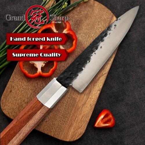 Grandsharp Handmade Chef Knife 5.6 Inch High Carbon 4cr13 Steel Petty Utility Japanese Kitchen Hammered Blade Forged Home Tools