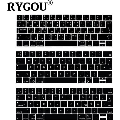 Clavier French Danish German Hebrew Arabic Keyboard Skin Silicone Keyboard Cover for New Macbook Pro 13 15 with Touch Bar