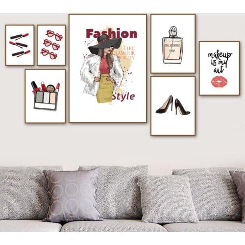 Nordic Posters And Prints Fashion Girl Makeup Lip print High heels Wall Art Canvas Painting Wall Pictures For Living Room Decor