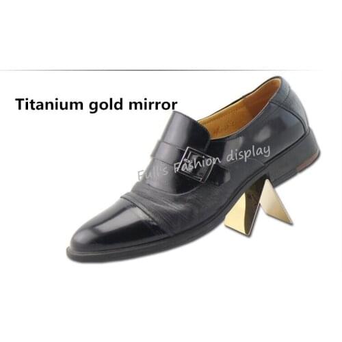 V-type Titanium gold stainless steel shoe tree display rack holder shoes care showing stand shoes display stand