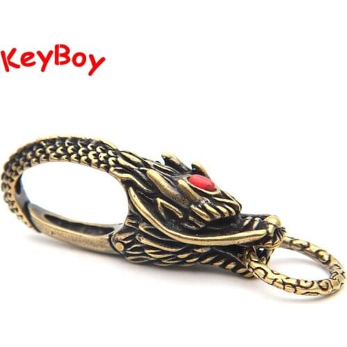 Vintage Brass Keychains Pure Copper Beast Dragon Lucky Key Holder DIY Keyrings Accessories Luxury Brand EDC Carabiner Tool Gifts