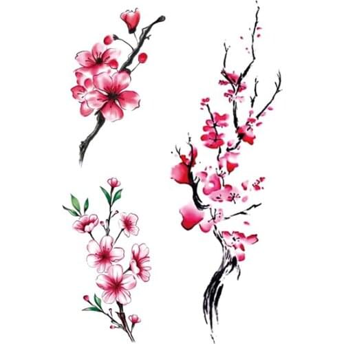 Waterproof Temporary Tattoo Sticker Pink Plum Blossom Leaves Fake Tattoos Flash Tatoo Arm Hand Chest Neck Body Art for Women Men