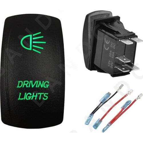 DRIVING LIGHTS 5P ON-OFF SPST Green LED Light Laser-Etched Rocker Switch for the Car Boat Marine Yacht ARB RV Buses,Jumper Wires