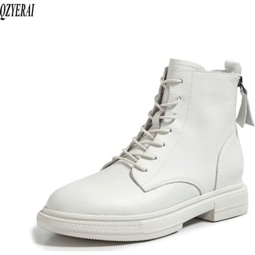 QZYERAI black white Riding boots Genuine leather Female boots Women boots Autumn and winter cowhide Womens shoes Size 34-40
