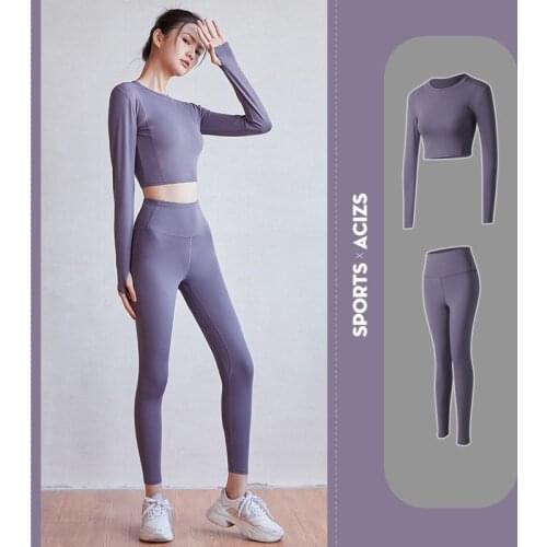 Women Seamless Yoga Set Fitness Sports Suits GYM Clothes Feamale Yoga Long Sleeve High Waist Running Leggings Workout Pants