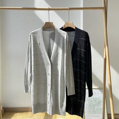 Women Sweater 2021 New Silk Linen Cardigan Long Sleeve Casual Loose Mid-length Cardigan Women