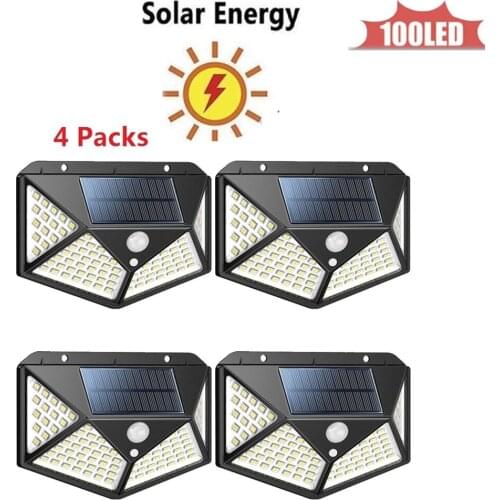 1-4pcs 100LED Wireless Motion Sensor Solar light 100 LED Garden Path Wall Outdoor Street light 4 Modes Solar lamp Waterproof