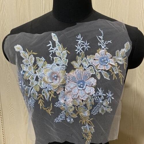 1 pair bead rhinestone 3D flower embroidery lace accessories wedding dress childrens clothing show clothing accessories CA016