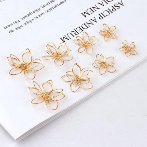 6pcs Diy Accessories Gold Plating Hollow womens Flower Earrings Girls Pendant Earrings Handmade Drop Earrings For Women Fashion