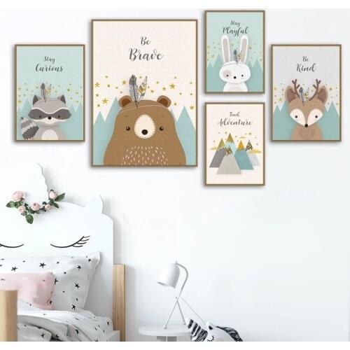 Bear Rabbit Fox Deer Abstract Art Canvas Painting Living Room Bedroom Cafe Internet Nordic Style Wall Art Pict