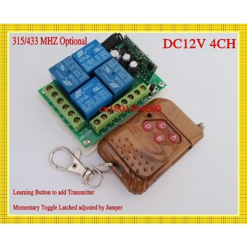 Free Shipping DC 12V 4 CH Relay 10A RF Wireless Remote Controller Receiver Transmitter