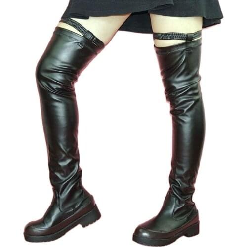 Punk Goth Over the Knee Women Stretchy Thigh High Boots Flat Heel Round Toe Pull On Tall Long Booties 35-42 size