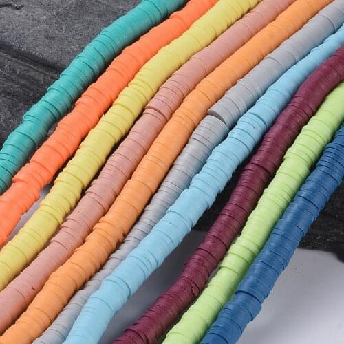 10 Strands Colorful Handmade Polymer Clay Beads 6mm Round Flat Disc Heishi Beads for DIY Jewelry Making Bracelet Accessories