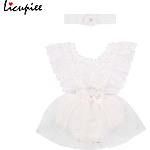 Newborn Baby Girls One-piece Romper, Princess Style Cut-out Ruffled Lace Clothing Bodysuits Solid Kids Clothes 0-24 Months