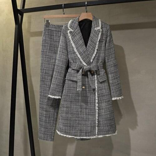 Whole store small fragrance fashion suit autumn and winter 2020 new style lady temperament goddess wool two piece suit