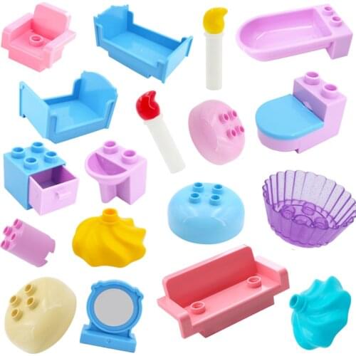 Girl Play House Big Size Blocks Building Bed Sofa Bathtub Cake Toilet Candle Educational Assemble Toys Model Gifts For Baby