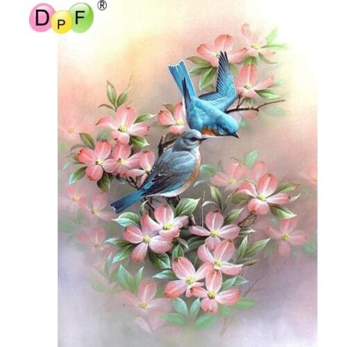 DPF round diamond painting pink flowers blue birds cross stitch diamond painting embroidery mosaic decoration art child gift