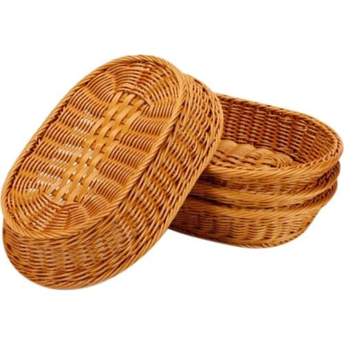 Rattan Basket, 3Pcs Tabletop Food Serving Baskets Trays, Bread Basket, Food Fruit Vegetable Sundries Storage Basket