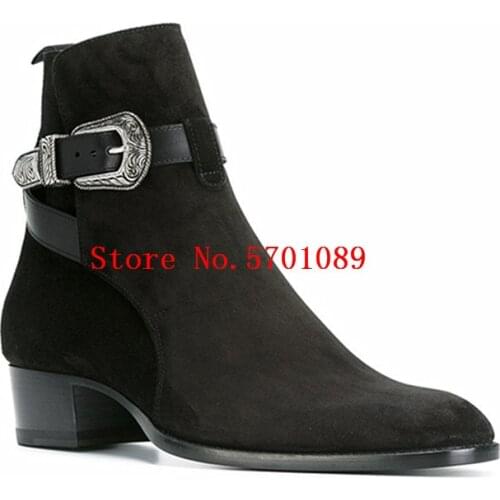 Men Buckle Ankle Suede Boots Brogue Jodhpur Leather Suede Calf Chelsea Boots Cowboy Kanye West Fashion Shoes