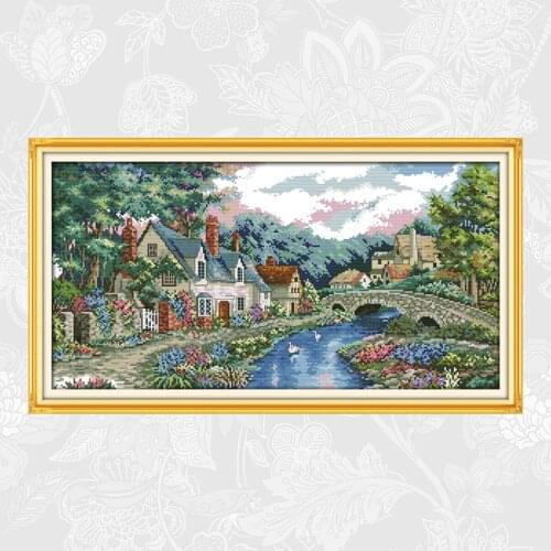 The Peaceful Countryside Cross Stitch kits 14ct Counted Printed Canvas 11ct Fabric Embroidery DIY Handmade Needlework Crafts