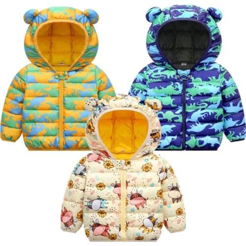 2021 New Fashion Winter Jackets For Boys And Girls Cartoon Dinosaur Warm Hooded Outerwear Baby Kids Coats Children Clothing