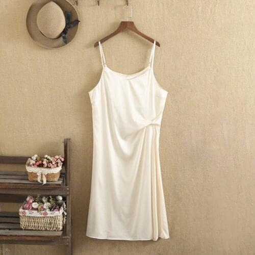 Strappy Dress Plus Size Satin Adjustable Shoulder Strap Knee-Length Skirt Large Summer Dress Asymmetric Fold Sleeveless Dress