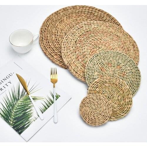 Corn Husk/Jute Grass Woven Table Placemat Nordic Style Non-slip Placemat Heat Insulation Furniture Decoration mat Coffee Cup Mat