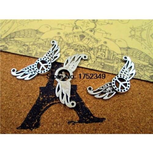 15pcs--Angel wings peace charms, Antique Tibetan silver Peace with Wings Charm Pendants, necklace pendants 17x38mm