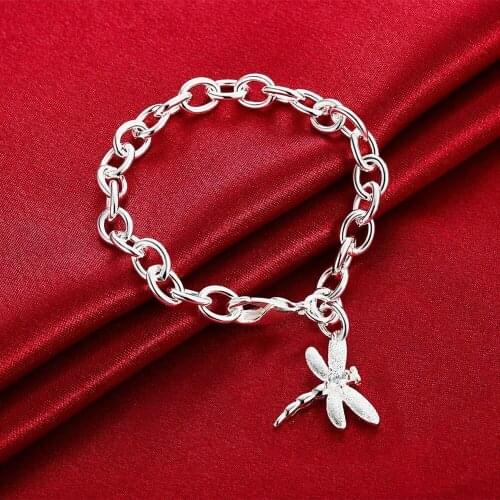 Factory direct fashion 925 sterling silver Bracelet for woman Zircon dragonfly pendant chain jewelry Wedding party lady gifts