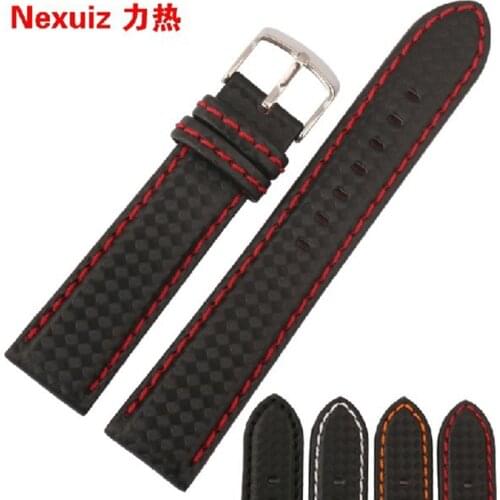 Watch Band Carbon Fibre Watch Strap with Leather Lining Stainless Steel Clasp 18mm 20mm 21mm 22mm 23mm 24mm watchband