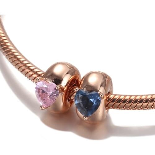 S925 Silver DIY Jewelry Blue Pink Solitaire Clips Stoppers Charm fit Lady Bracelet Bangle