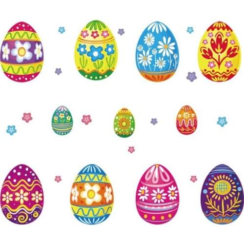 Happy Easter Graffiti Egg Wall Sticker Home Decoration Cartoon Removable Sticker For Wall Window Glass Decor Kids Room Stickers
