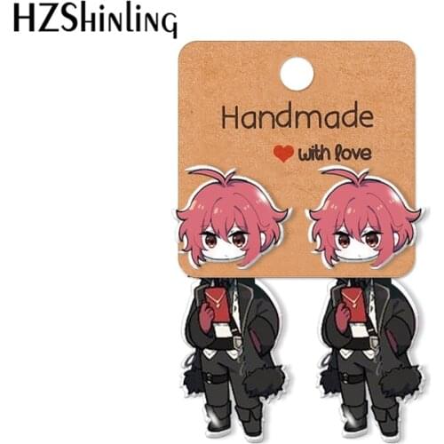 2021 Diluc and Kaeya Genshin Impact Acrylic Stud Earrings Pattern Resin Epoxy Ear Jewelry