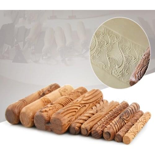Wood Texture Roll Pressed Printing Texture Tools Polymer Clay Ceramic Pottery Tools Rolling Pin 10pcs/set