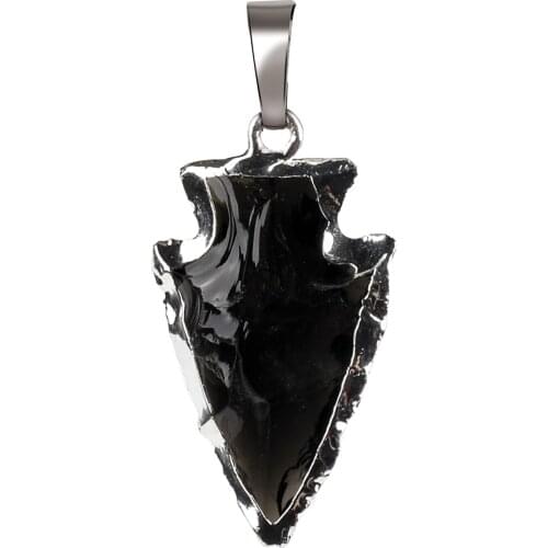 1 PC Obsidian Arrow Silver Plating Arrow Necklace Pendant Crystals Mineral Natural Stone Boutique Obsidian Arrow Healing Stone