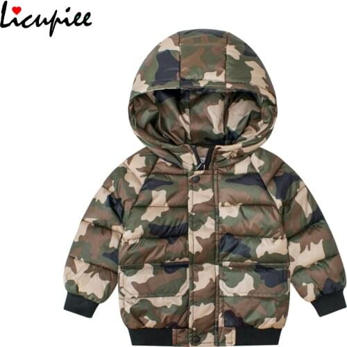 Kids Thick Parkas Winter Coats Children Thickened Hooded Coat, Army Green Camouflage Printing Coat for Boys and Girls 1-9 Years