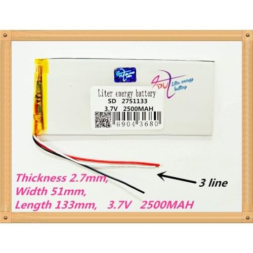 3 line 2751133 Tablet PC battery capacity 2751133 3.7V 2500mA Universal Li-ion battery for tablet pc 7 inch 8 inch 9inch