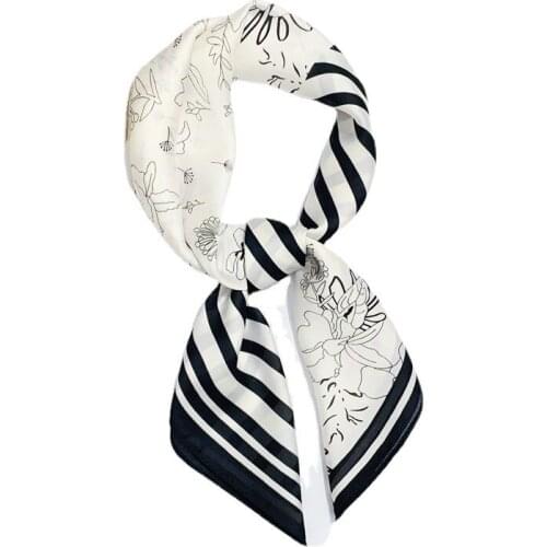 Yishine Newest 70*70cm Silk Finish Small Hijabs Floweral And Stripes Printing Luxury Women Scarf Headwrap