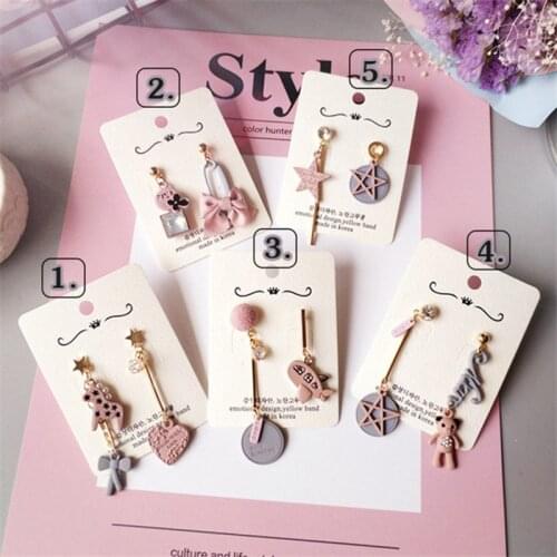 Vintage Pink Pony Heart Asymmetry Earrings for Women Princess Style Drop Dangle Cute Candy Color Floral Statement Earrings