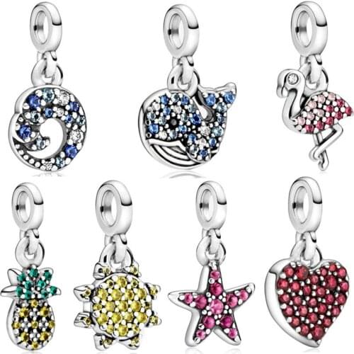 New fashion charm original diamond love flamingo whale pineapple pendant suitable for original Pandora ladies bracelet jewelry