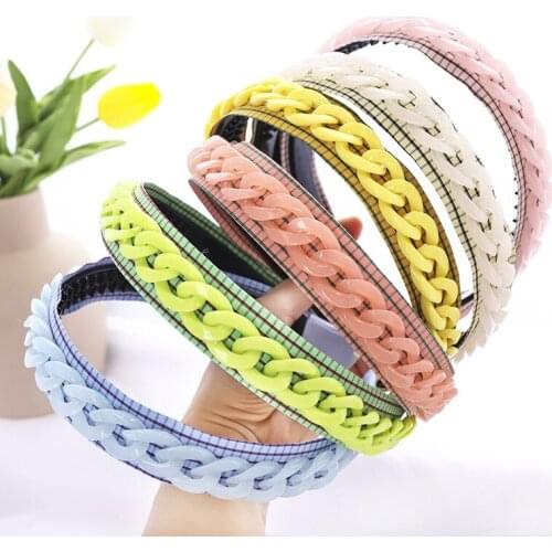 Candy Color Hollow Chain Bezel Hair Hoop Headbands For Women Hair Hoop Fashion Acrylic Hairband Accessories Female Headwear