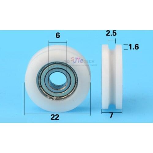 1pcs 6*22*7mm U grooved wheel, small pulley, plastic wrap, 696zz bearing wheels, embedded nylon POM