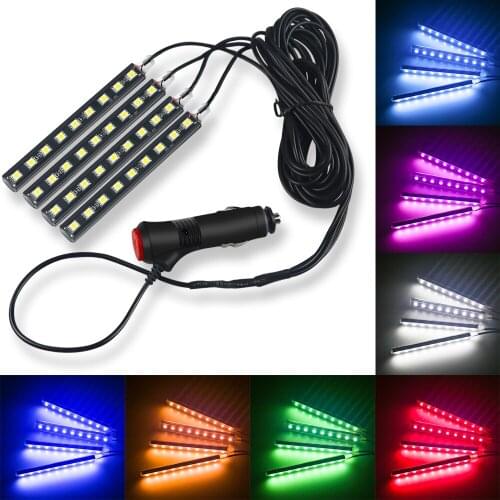 10Set/Lot LED Car Foot Ambient Light Decorative Lamp 5050 9SMD With USB Cigarette Automotive Interior Strip 12V Wholesale white