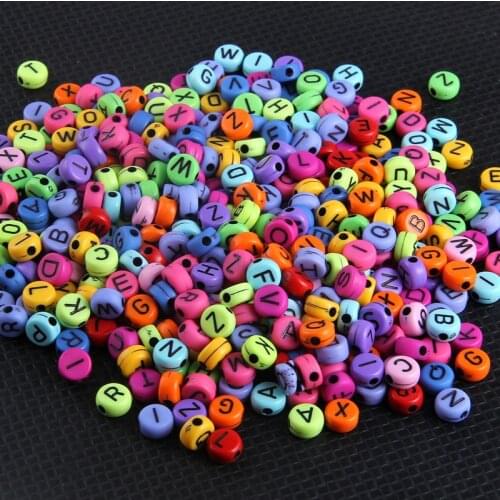 100PCs/Bag Mixed White and Gold Acrylic Alphabet/Letter Round Beads for Jewelry Making Diy Handmade Bracelet Necklace 7x4mm