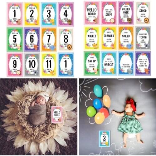12 Pcs Month Card Baby Monthly Newborn Milestone Photo Sharing Cards Gift Set Funny Cartoon Photography Photo Cards Sticker