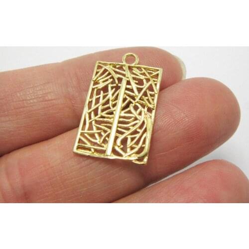 Brass pendant 23x13.8x1.6mm Hollow pattern Rectangle raw brass earrings charm findings R880