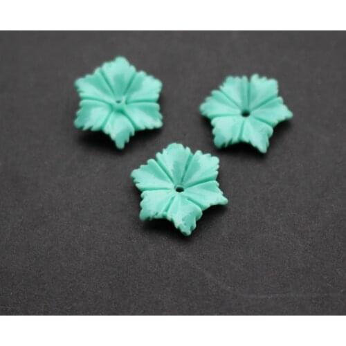 20 pieces/lot) Carved Six leaf Artificial coral beads 15mm Size D Ocean Blue color for Jewelry making
