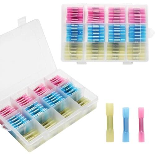 200/100pcs 3Sizes Waterproof Heat Shrink Butt Connectors Electrical Wire Splice Cable Crimp Terminals Connectors AWG 22-10 Kit