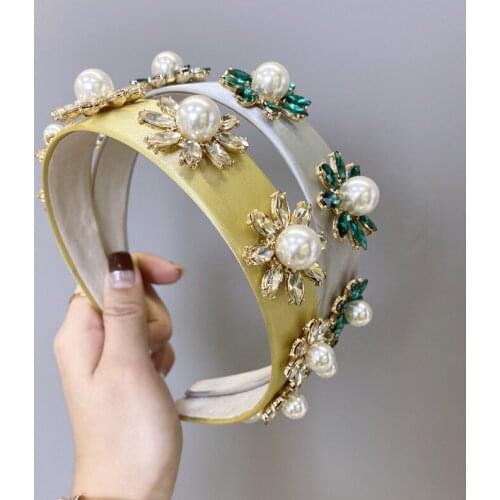 2020 Vintage Rhinestone Pearl Bezel Hair Band Women Headband Girls Hair Accessories Hoop Hair Clips hairband opaska do wlosow