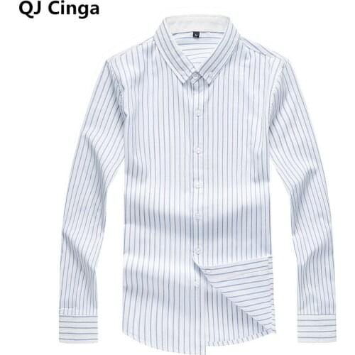 2021 New White Striped Shirt Mens Long Sleeved Single Breasted Square Collar Shirt Business/Casual Male Tops Camisa S-6XL 7XL